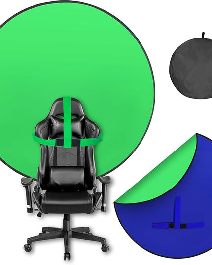 Portable Blue Green Screen Chair, 57 in Greenscreen Backdrop with Stand Double Sided Foldable Green Background, Chroma Key, for Photography Streaming Gaming Photo Zoom Video Chats and Meeting