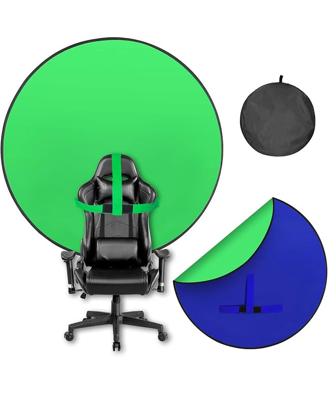 Portable Blue Green Screen Chair, 57 in Greenscreen Backdrop with Stand Double Sided Foldable Green Background, Chroma Key, for Photography Streaming Gaming Photo Zoom Video Chats and Meeting