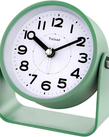 Tinload Analog Alarm Clock for Bedroom, Silent Non-Ticking Quartz Movement, Battery Operated with Snooze & On-Demand Light, Bedside Desk Table Clock, Ideal for Home, Office (Green)