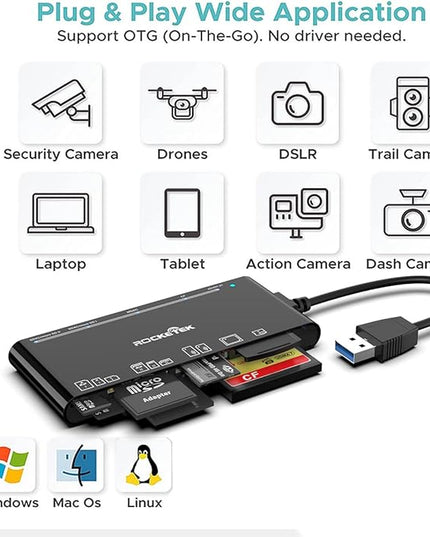 XD Multi Card Reader, SD/TF/CF/Micro SD/XD/MS 7 in 1 USB3.0 Fast 5Gbps Memory Card Reader/Writer/Hub for SD SDXC SDHC CF CFI TF Micro SD Micro SDXC Micro SDHC MS MMC UHS-I Cards,Windows/Linux/Mac OS