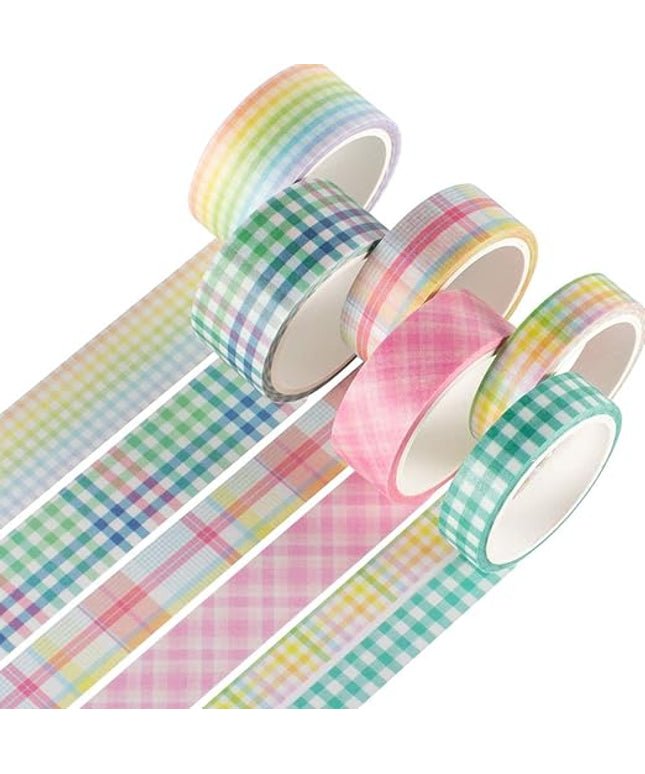 YUBBAEX 6 Rolls Plaid Washi Tape Set Basic Grid Masking Decorative Tapes for Arts, DIY Crafts, Journals, Planners, Scrapbooking, Wrapping (Rainbow Plaid)