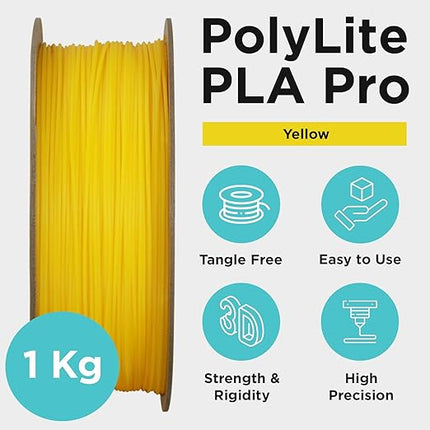 Polymaker PLA PRO Filament 1.75mm 1kg, Tough & High Rigidity Yellow 3D Printing Filament, PolyLite PLA PRO 3D Printer Filament 1.75mm, Print with Most 3D Printers