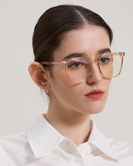 MACJERO Oversized Square Blue Light Blocking Glasses for Women Men, Anti-Fatigue Computer Monitor Gaming Glasses Reduce Eye Strain((transparent Brown)