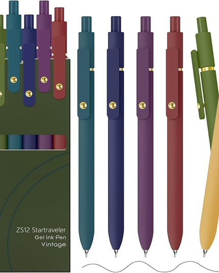 UIXJODO Gel Pens, 6 Pack Gold Retro 0.5mm Black Ink Pens Fine Point Smooth Writing Pens for School Office Supplies, Gifts for Women Girls