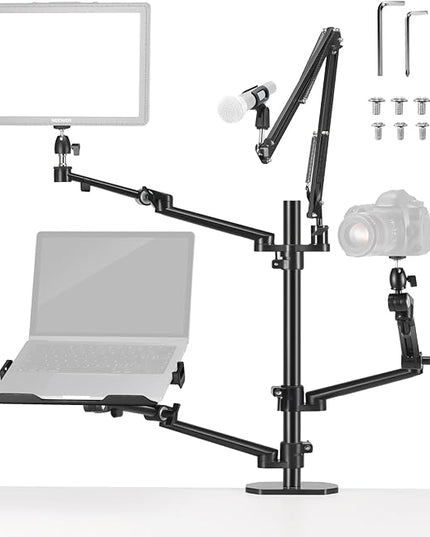 NEEWER Overhead Camera Stand Desk Mount Rig with 4 Boom Arms for Photography Video Light Ring Light Phone Mount Webcam Mic Compact DSLR for Live Streaming Broadcast Online Teaching Meeting, DS007