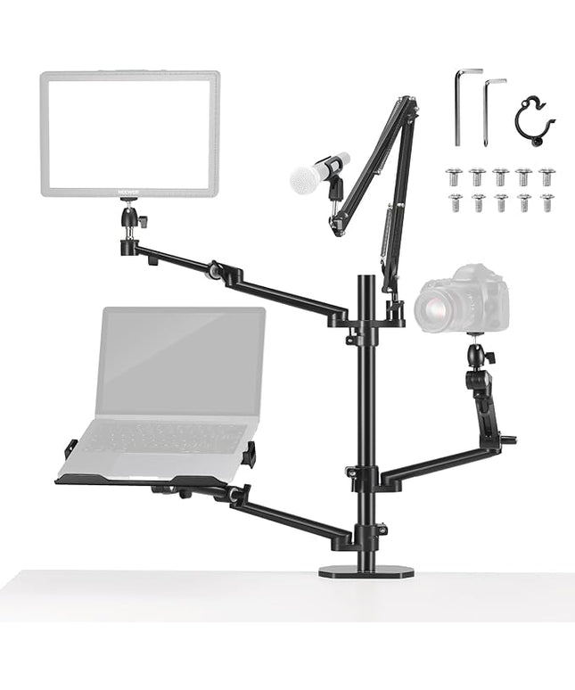 NEEWER Overhead Camera Stand Desk Mount Rig with 4 Boom Arms for Photography Video Light Ring Light Phone Mount Webcam Mic Compact DSLR for Live Streaming Broadcast Online Teaching Meeting, DS007