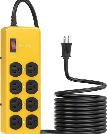 Heavy Duty Power Strip,Industrial Heavy Metal Case Surge Protector,8 AC Outlets,15Amp,2700 Joules,Protected' Indicator,14 Gauge Cord (Yellow, 15FT Length)