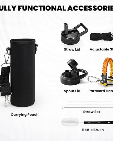 Insulated Water Bottle 20 oz, Triple Wall Vacuum Stainless Steel (Cold for 48 Hrs), Leak Proof & Non-BPA, Kids Water Bottle Jug for School with Straw Spout Lids, Ombre Orange