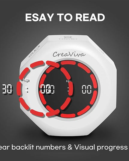 Pomodoro Timer, Flip Cube with 7 presets Countdown, Count up, Rechargeable Small Portable Visual Focus Stopwatch for ADHD, Kids, Classroom, Kitchen, Work, Study, Productivity (Floral White)