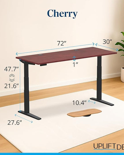 UPLIFTDESK V3 2-Leg Cherry Laminate Wood Standing Desk – Adjustable Height, Advanced 1-Touch Memory Keypad, Under Desk Cable Management, Wire Grommets & Rocker Board (Black C-Frame, 72 x 30 inch)