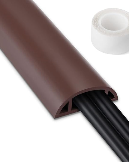 Cord Hider Floor, 3FT, Brown Cord Cover Floor, Cord Protector Floor Extension Cable Cover, Soft PVC Wire Covers - Cable Management Hide Cords on Floor - Cord Cavity: 0.7" (W) x 0.4"(H)