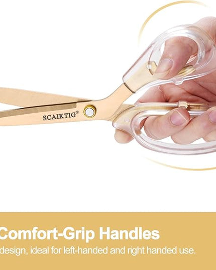 SCAIKTIG Acrylic Scissors Set, Office Scissors for Desk Gold, Clear Comfort-Grip Handles and Titanium Coated Blades, Sharp Scissors all Purpose Heavy Duty for Sewing, Art, Craft, School, Home Supplies