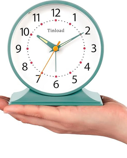 Tinload 4.5" Antique Retro Analog Alarm Clock, Small Silent Bedside Desk Clock with Manual Light, Battery Operated, Snooze, for Living Room, Bedroom, Bedside, Desk(Green)