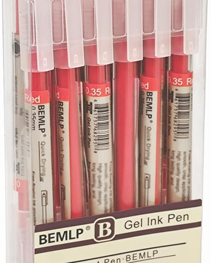 BEMLP Gel Pen 0.35mm Red Ink Pen Maker Pen School Office student Exam Writing Stationery Supply Technical Pens 12 Pcs/Set (Red)