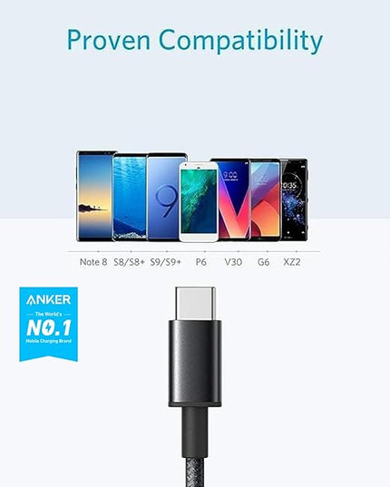 Anker Cable [2 Pack 10ft], USB A to USB C Cable for iPhone 17 Series,Samsung Galaxy S10 S10+, LG V30, Beats Fit Pro and More (Black).