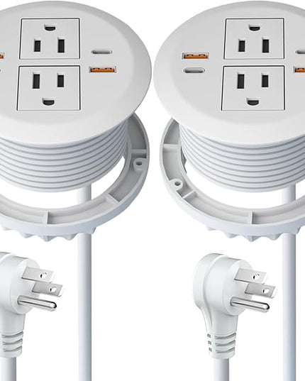 2pcs Desktop Power Grommet,Dual PD20W USB C,40W Total Output,4 USB Ports,Flush Mounted for 3-1/8" Desk Grommet Holes,Round Recessed Outlet,ETL-Certified,Flat Plug,6.4 ft,White
