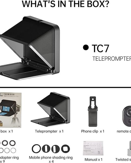 LENSGO Portable Teleprompter for iPad Tablet Smartphone DSLR Camera 7.9'', APP Compatible with iOS & Android System for Online Teaching Vlog Live Streaming Interview (TC7 for phond/ipad/Camera)