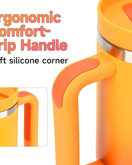 40oz Tumbler with Handle and Straw Spout 2-in-1 Lid, Spill Leak Proof Insulated Travel Cup Traveler Water Mug Keep Cold Hot, Dishwasher Safe Stainless Steel Bottle Gifts for Women Men, Ombre Orange