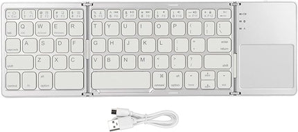 Wisoqu Foldable Keyboard with Touchpad, 3 Folding Wireless Keyboard 63 Keys 10m Connection USB Charging, for iOS for Laptop Tablet Smartphone (Silver White)