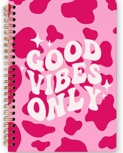 dvhdajed Pink Good Vibes Only Spiral Notebook, Preppy Inspirational Journaling Notebooks, Motivational Spiral Journal for Girls Women, Pink Postive Office School Supplies Gifts, 5.5x8.3 In