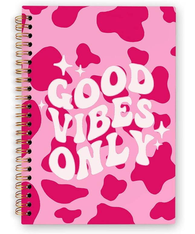dvhdajed Pink Good Vibes Only Spiral Notebook, Preppy Inspirational Journaling Notebooks, Motivational Spiral Journal for Girls Women, Pink Postive Office School Supplies Gifts, 5.5x8.3 In