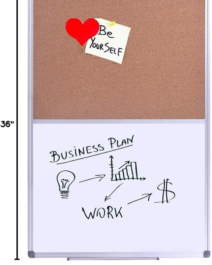 Magnetic Combination Whiteboard & Cork Bulletin Board, 36 x 24 Inch-Dual Surface Combo Board for Home Office Organization, Kitchen Meal Planning & School Study-Silver Aluminum Frame