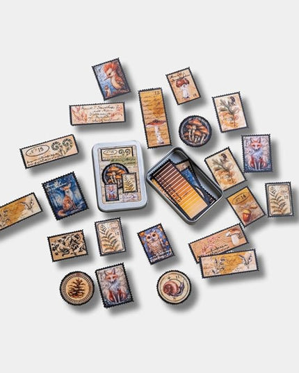 Forest Stamps Sticker Tin Box 42 Stickers