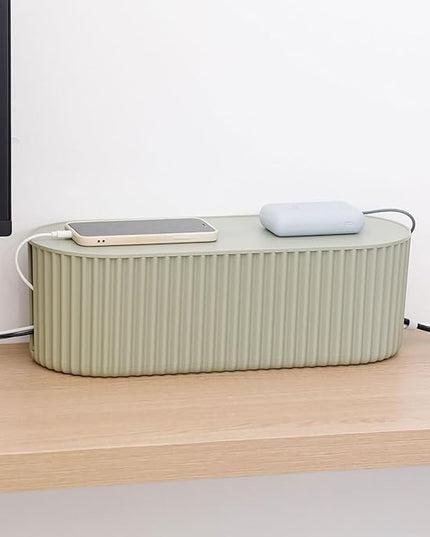 Green Cable Management Box, Power Strips Hider Cover Under TV and Desk for Home, Office, School Use, Plastic Surge Protector Cover on Floor, Electronics Cord Bin with Lid (Large)