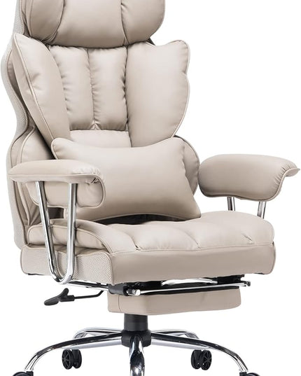 Efomao Big and Tall Office Chair 400lbs – PU Leather Executive Office Chair with Lumbar Support & Leg Rest, Heavy-Duty Computer Chair for Home Office, Grey