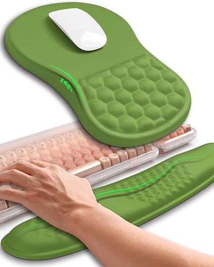 Hokafenle 2in1 Combination, Wave Keyboard Wrist Rest and Ergonomic Curvature Mouse Pad Wrist Support for Relieve Wrist Pain, Filled with Soft Cushion Memory Foam, Dill Green