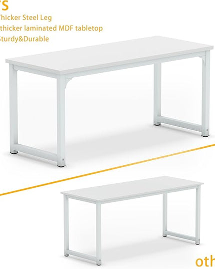 NSdirect Large Office Desk for Home Office, Large 63” Computer Desk Table, Wide Writing Study Desk for 2 Person, Metal Sturdy Frame Thicker Steel Legs,Warm White