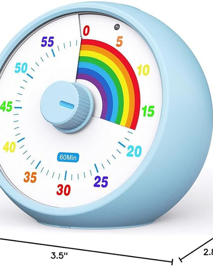 Visual Timer for Kids, 60-Minute Countdown for Classroom Office Kitchen, Desk Timer Kids Time Management Tools with Silent Operation, Pomodoro Timer Rainbow Pattern(Blue)
