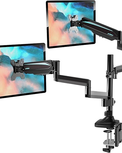 EUREKA ERGONOMIC Dual Monitor Stand, Fully Adjustable Gas Spring Double Monitor Arms for PC Computer Screen 13 to 32 inch up to 17.6 LBS W VESA 75x75mm,100x100mm C Clamp Grommet Base, Black