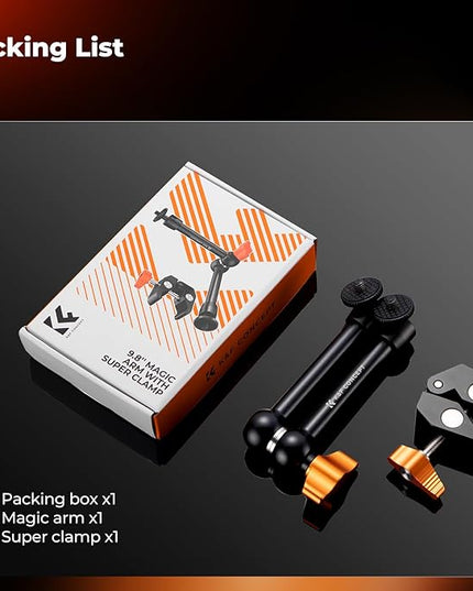 K&F CONCEPT 9.8" Magic Arm Clamp Kit with 1/4" & 3/8" Thread Screw 360° Ball Heads Articulating Magic Arm Camera Mount for Monitor, Flash, LED Light, Microphone, Camera Cage, Action Camera