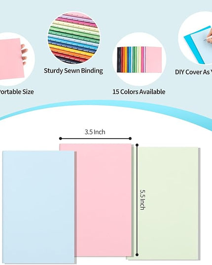 60 Pack Mini Pocket Colorful Lined Notebook Bulk, Journals Bulk, Small Notebooks 3.5x5.5, 30 Sheets/60 Pages, Mini Notebooks for Traveler, Students, School Supplies(Lined-60 pack, 15 Colors)