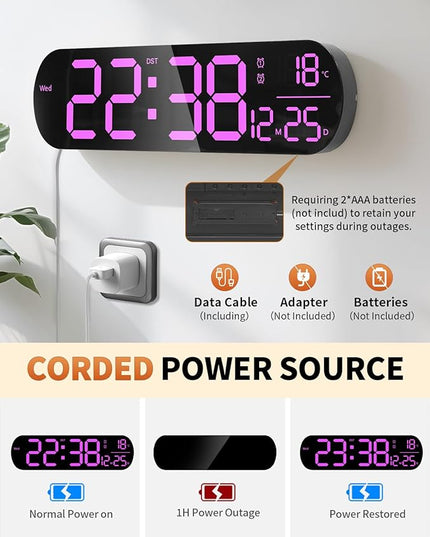 14" Large Digital Wall Mount Clock, Count Down Timer, Alarm, Big LED, 11 RGB Color, Temperature for Living Room Classroom Desk, Xmas, Birthday Gift for Senior Mom Dad (Oval)