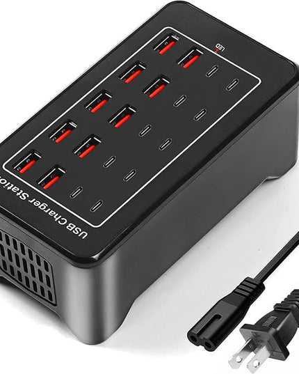 USB C Charger Block 100W USB C Charging Station, 20Port (20A) Multiple Charging Hub Desktop 10 Port USB Charger Compatible for Apple iPhone, iPad, Samsung, Pixel, Cell Phone, Tablets, Office Home Use
