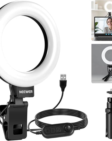 NEEWER Basic 5" Ring Light for Video Conference Lighting, Clip on Light Kit with Desk Tripod Stand for Monitor Laptop Computer Zoom Call Live Streaming Remote Working Learning Video Recording, BR60