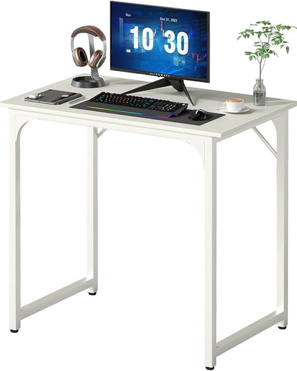 PayLessHere | 32 Inch Computer Desk | White | Office Desk with Metal Frame, Adjustable Feet | Water-Resistant, Scratchproof Surface | Sturdy Writing Table for Home Office or Study | Pack of 1