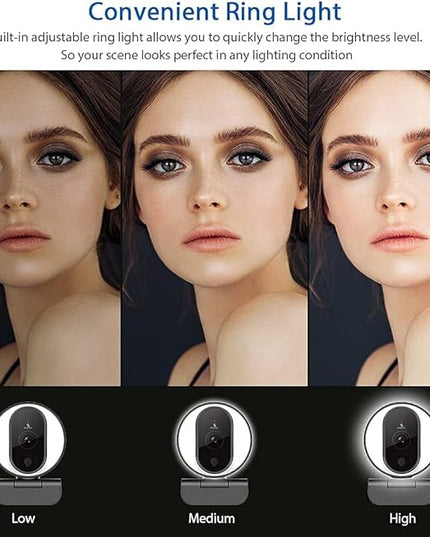 NexiGo N680E 1080P Webcam with Ring Light, Privacy Cover and Dual Microphone, Advanced Auto-Focus, Adjustable Brightness, Streaming Web Camera for Zoom Skype Facetime, PC Mac Laptop Desktop