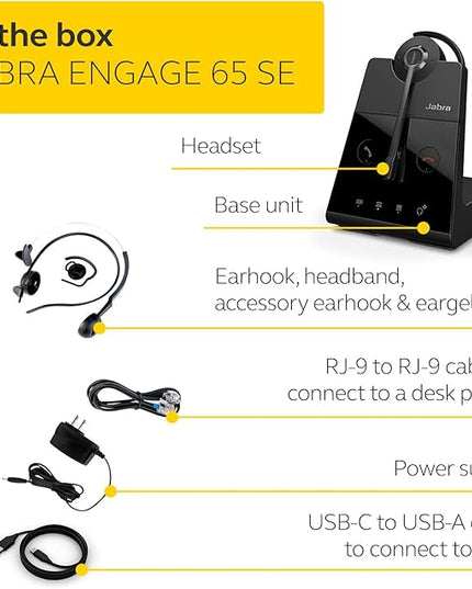 Jabra Engage 65 SE (Second Edition) Wireless Headset, Convertible – Telephone Headset with Industry-Leading Wireless Performance, Advanced Noise-Cancelling Microphone, All Day Battery Life - Black
