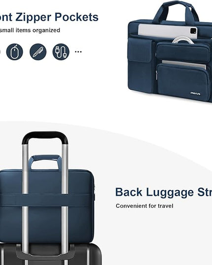 MOSISO Laptop Shoulder Bag 15.6 inch, 15-15.6 inch Computer Bag Compatible with MacBook Pro 16 inch, HP, Dell, Lenovo, Notebook with 2 Raised&1 Flapover&1 Horizontal Pocket&Handle&Belt, Haze Blue