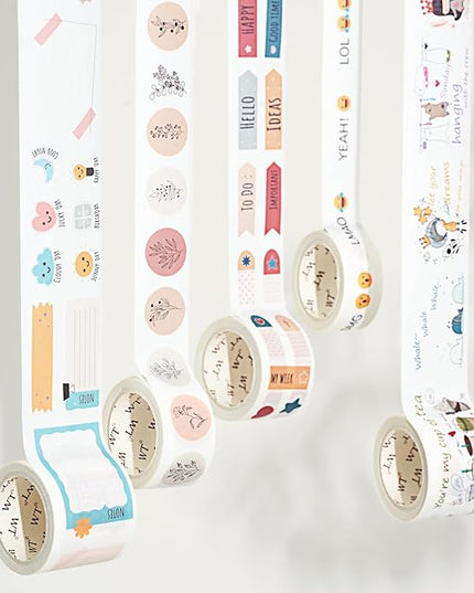 WT Planner’s Washi Tape Sticker Set, 5 Rolls, Original Floral Weekly Decorative Stickers, Cute Pastel Adhesive Tape for Planners, Journals, Bujo, DIY Crafts, Stationery Supplies