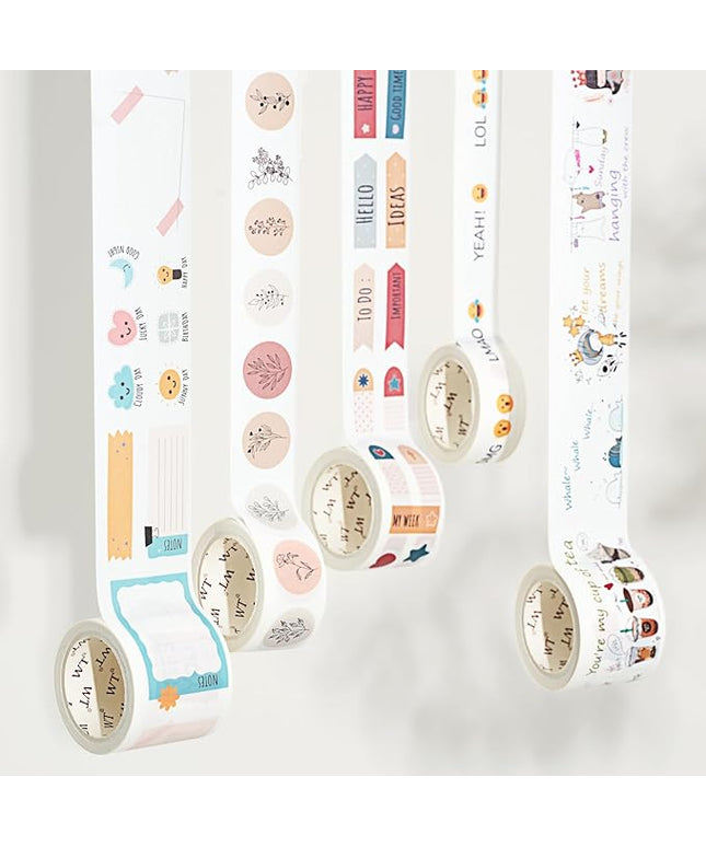 WT Planner’s Washi Tape Sticker Set, 5 Rolls, Original Floral Weekly Decorative Stickers, Cute Pastel Adhesive Tape for Planners, Journals, Bujo, DIY Crafts, Stationery Supplies