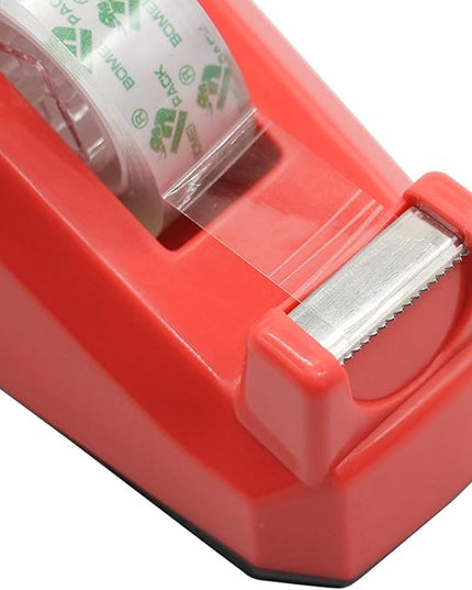 BOMEI PACK Cute Red Desk Tape Dispensers, 1 Pack with 12Rolls Transparent Tape, 1 Inch Core, for School, Office and Home DIY