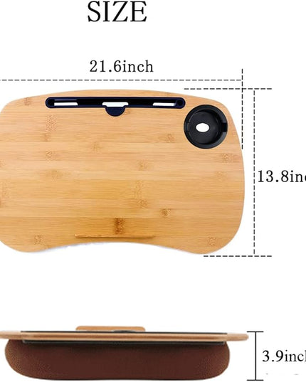 SUMISKY Lap Desk-Portable Laptop Table with Cushion Bamboo Platform Phone Holder L(21.6"x13.8") with Cup Holder