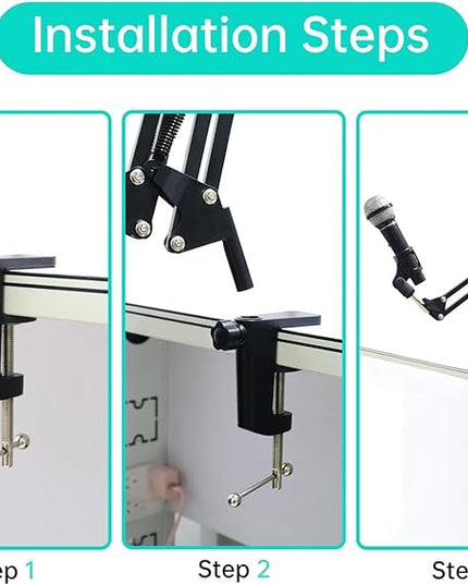 2pcs Heavy-Duty Metal Desk Clamp, Table Mount Mic Stand Holder Bracket C Clip for Microphone Suspension Boom Sissor Arm Fits Up to 2.14"/5.4cm Descktop Thicknesses (Black)