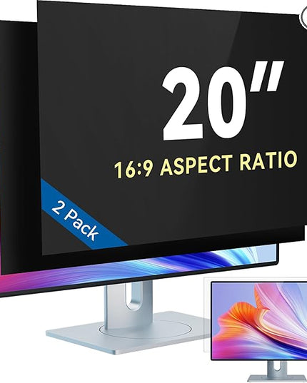 IPROKKO [2-Pack] 20 Inch Computer Privacy Screen Filter for 16:9 Widescreen Monitor, Removable 19inch Anti Blue Light Glare Privacy Shield, Anti Spy Security Protector for Hp Dell Asus Acer Samsung