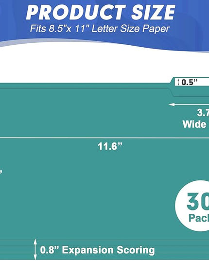 File Folder, HERKKA 30 Pack 1/3 Cut Tab File Folders, File Folders Great for Organizing and Filing, Letter Size, Turquoise
