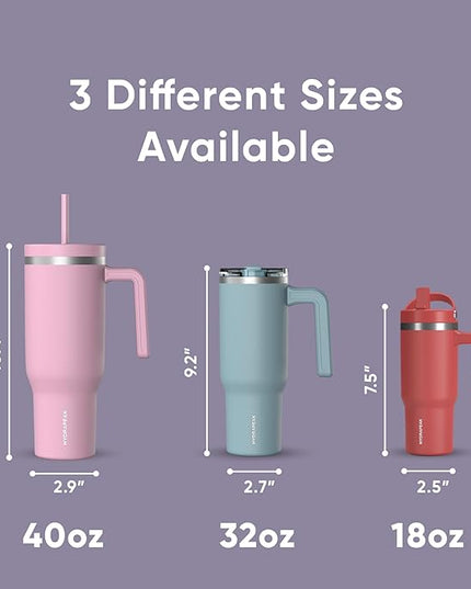 Hydrapeak Voyager 40 Oz Stainless Steel Tumbler with Handle, Insulated Water Bottle With Straw & Lid, Cupholder Friendly Reusable Travel Mug (Lavender)